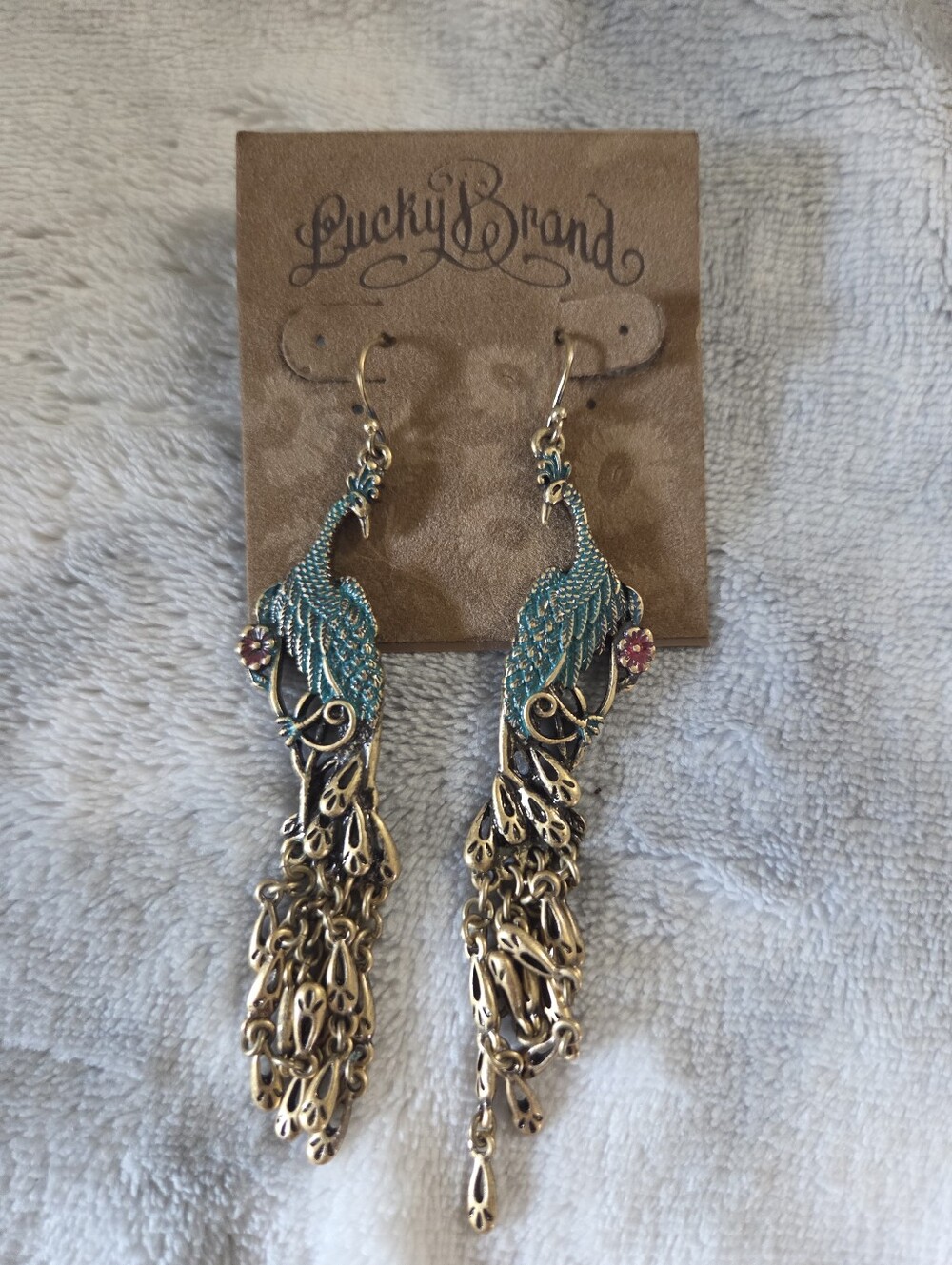 Lucky Brand Turquoise Peacock Chain Drop Earrings